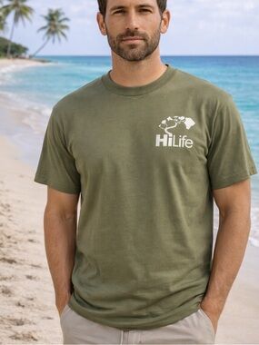 HiLife Designer 100% Cotton Green with White & Brown Short Sleeve Tee Size Med